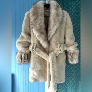 Faux fur winter jacket with silver fox tail collar